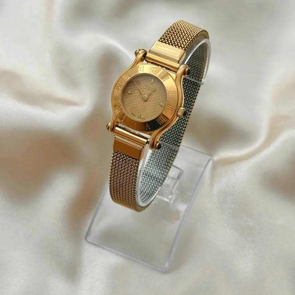 Gucci Gold Mesh Bracelet Watch with Roman Dial